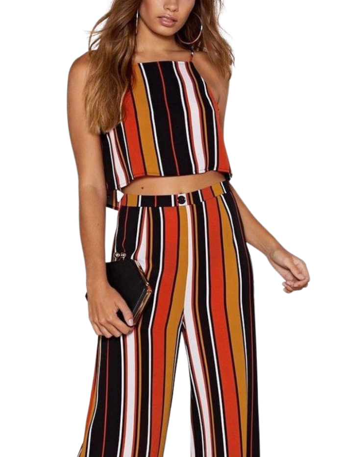 Rose Orange Stripe Jumpsuit